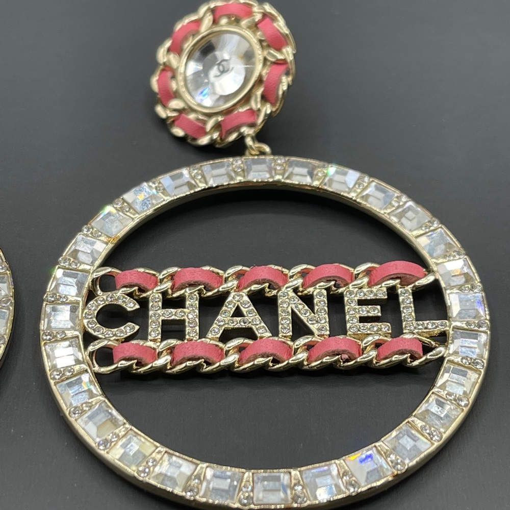 Chanel Baguette Crystal Dangle Drop Hoop Earrings - Picture 6 of 16